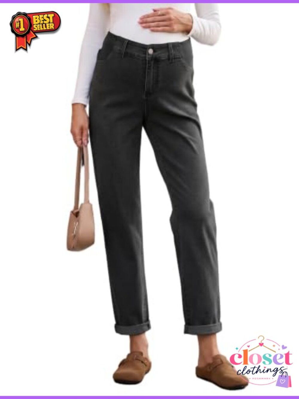 Maternity Jeans Elastic Waist Fleece Lined Pregnancy Pants